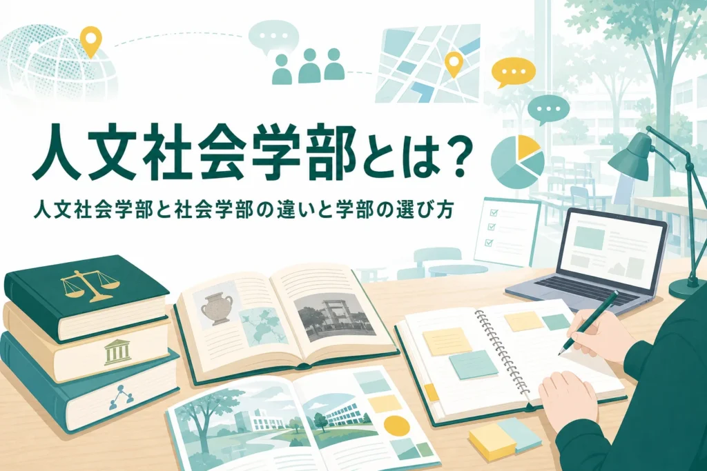 人文社会学部とはどんな学部かと、社会学部との違い、人文社会学部がある大学を紹介する記事のアイキャッチ