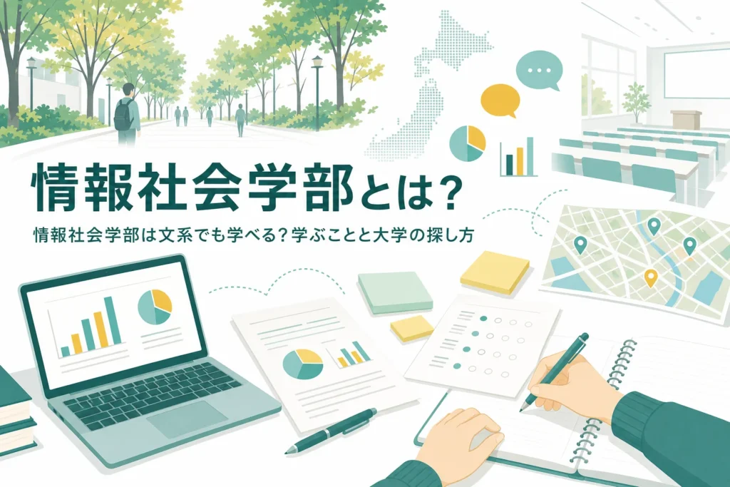 情報社会学部で学ぶことと、文系でも学べるかを確かめる方法を紹介する記事のアイキャッチ