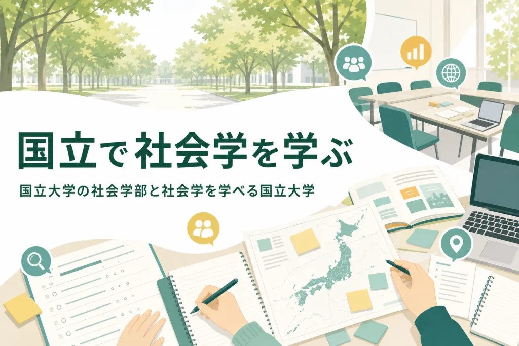 国立大学の社会学部と、人文社会科学部などで社会学を学べる国立大学を紹介する記事のアイキャッチ