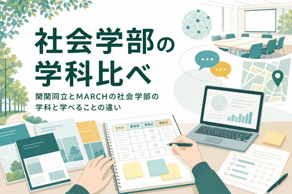 関関同立とMARCHの社会学部について、学科・専攻の構成と学べることの違いを紹介する記事のアイキャッチ