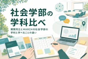 関関同立とMARCHの社会学部について、学科・専攻の構成と学べることの違いを紹介する記事のアイキャッチ