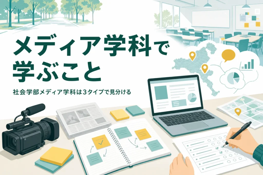 社会学部のメディア学科・メディア社会学科で学ぶことと大学の探し方を紹介する記事のアイキャッチ