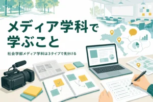 社会学部のメディア学科・メディア社会学科で学ぶことと大学の探し方を紹介する記事のアイキャッチ