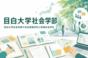 目白大学社会学部の社会情報学科と地域社会学科で学べることを紹介する記事のアイキャッチ