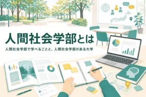人間社会学部で学べることと、人間社会学部がある大学の学科の違いを紹介する記事のアイキャッチ