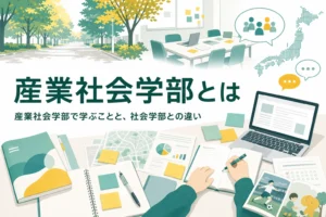 産業社会学部で学ぶことと、社会学部との違いを紹介する記事のアイキャッチ