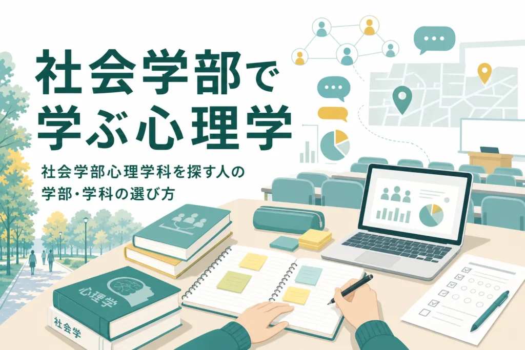 社会学部で心理学を学ぶ方法と、心理学科・心理社会学科の違いを紹介する記事のアイキャッチ