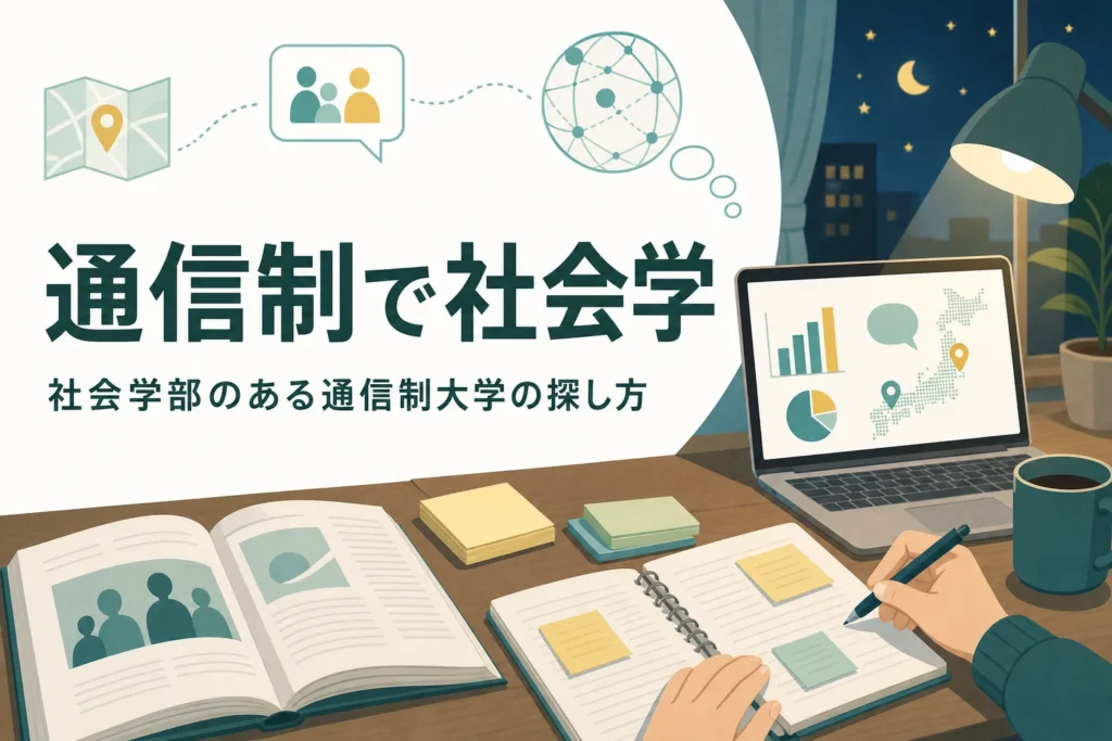 社会学部のある通信制大学と、他の学部で社会学を学べる通信制の課程の探し方を紹介する記事のアイキャッチ