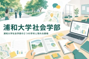 浦和大学社会学部の現代社会学科と総合福祉学科の学びと取れる資格を紹介する記事のアイキャッチ